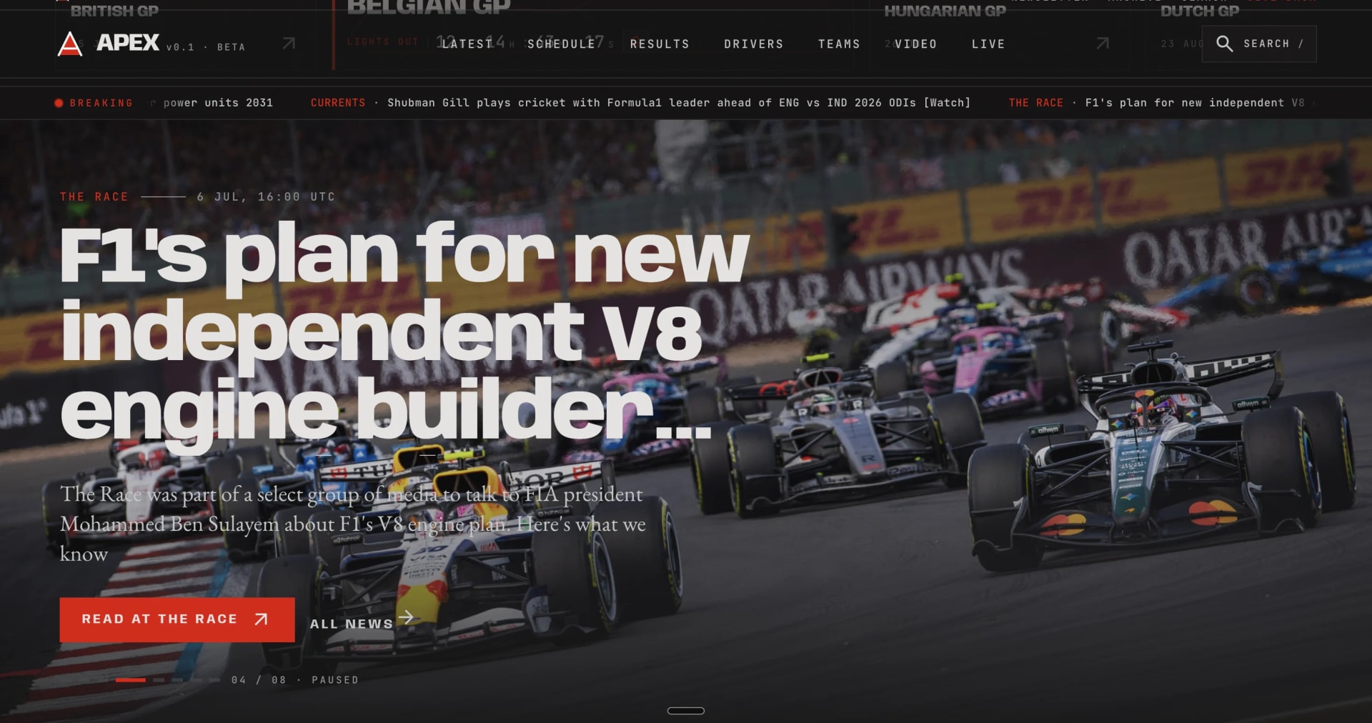 APEX, the real-time Formula 1 platform interface